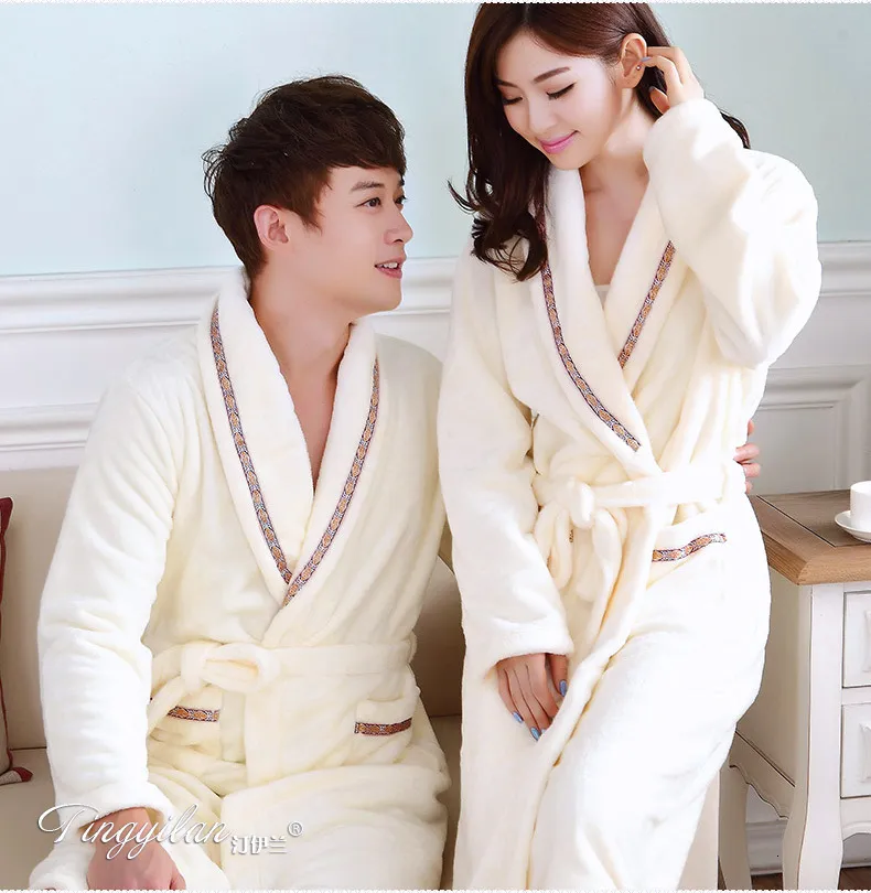 Men's Robes Couples Coral Fleece Robe Girls Warm Flannel Pajamas Women Thickened Long Sleeve Bathrobe Men Homewear D-2086 221130