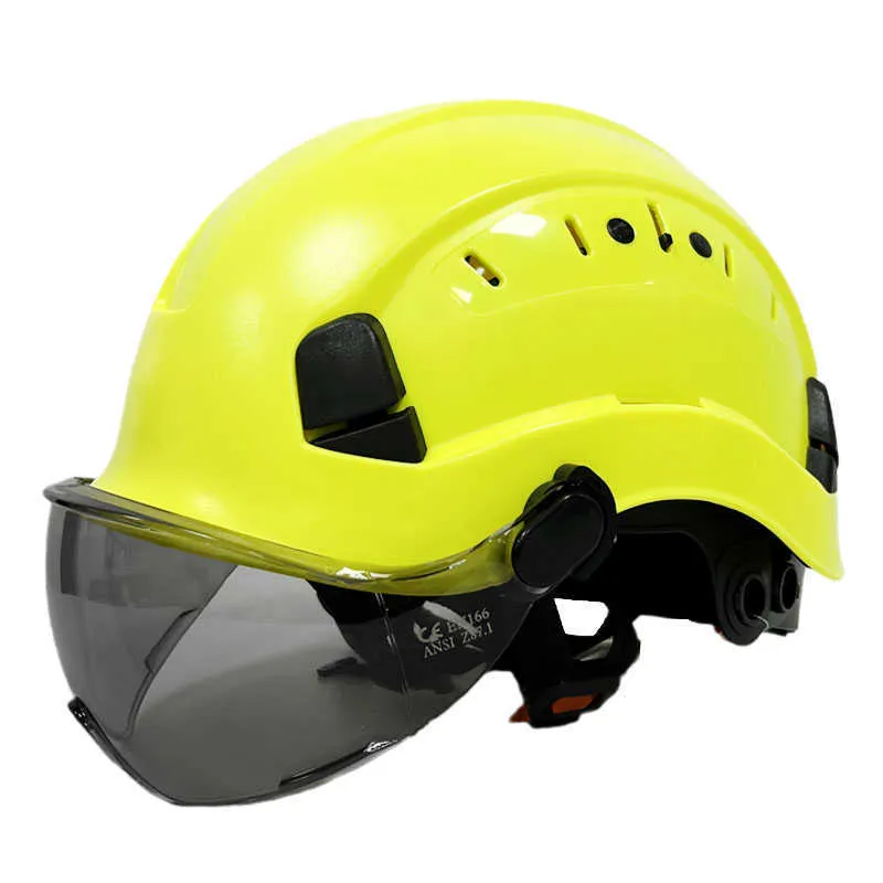 Casco di sicurezza da costruzione con visiera per occhiali Buona protezione della testa da lavoro industriale ventilata in ABS Elmetto protettivo CE EN397 Squadra di soccorso