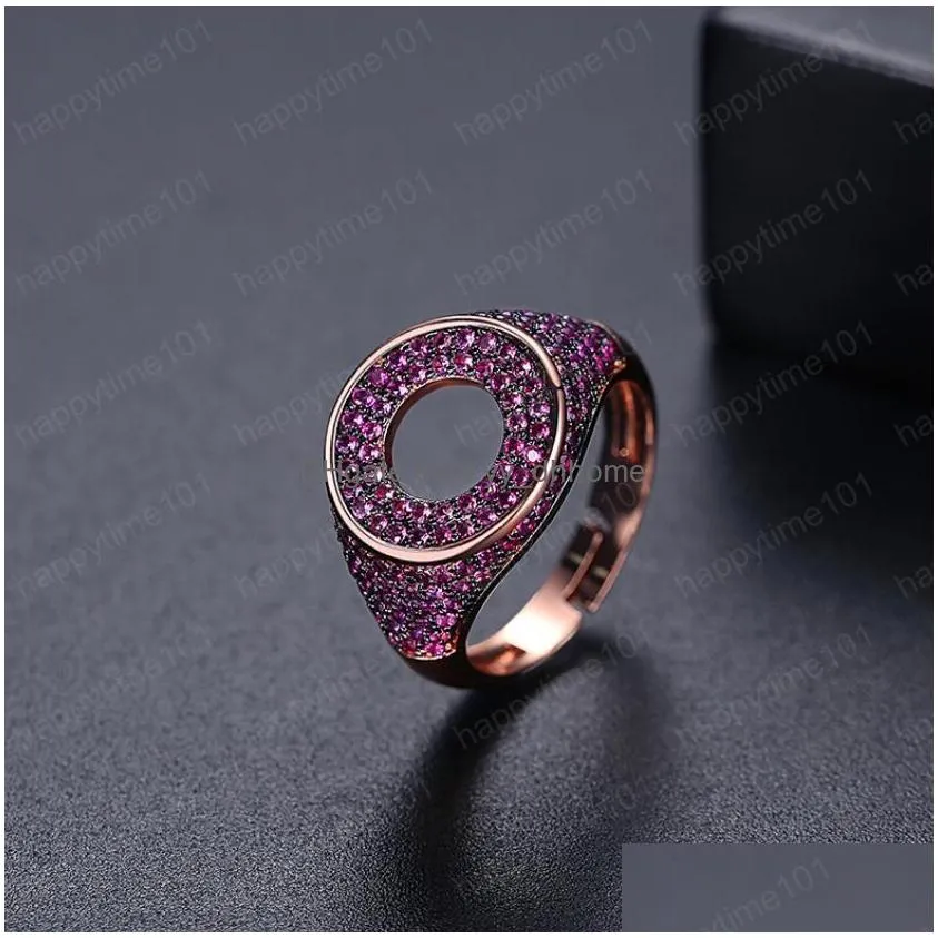 Band Rings Iced Out Adjustable Ring With Micro Zircon Opening For Men Hip Hop Bling Diamond Gold Sier Wedding Drop Delivery Jewelry Dhm9E