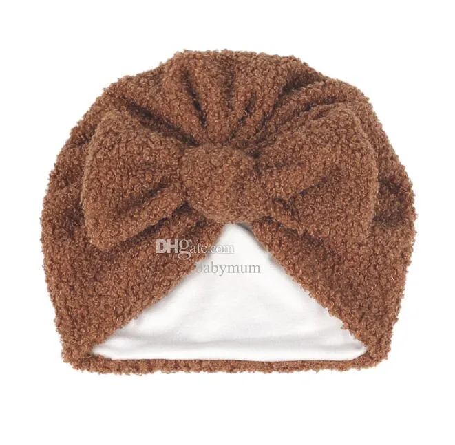 Härlig varm bowknot pannband vinter baby beanie hatt fast färg spädbarn beanies huvud wraps söt mjuk fleece tjock barn turban baby pannband