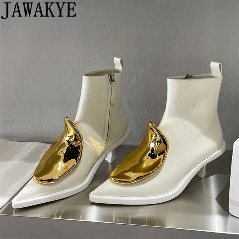 Kitten Heel Ankle Boots Women Black White Pointy Toe Chelsea Boots Autumn Fashion Week Real Leather Boots female 221130