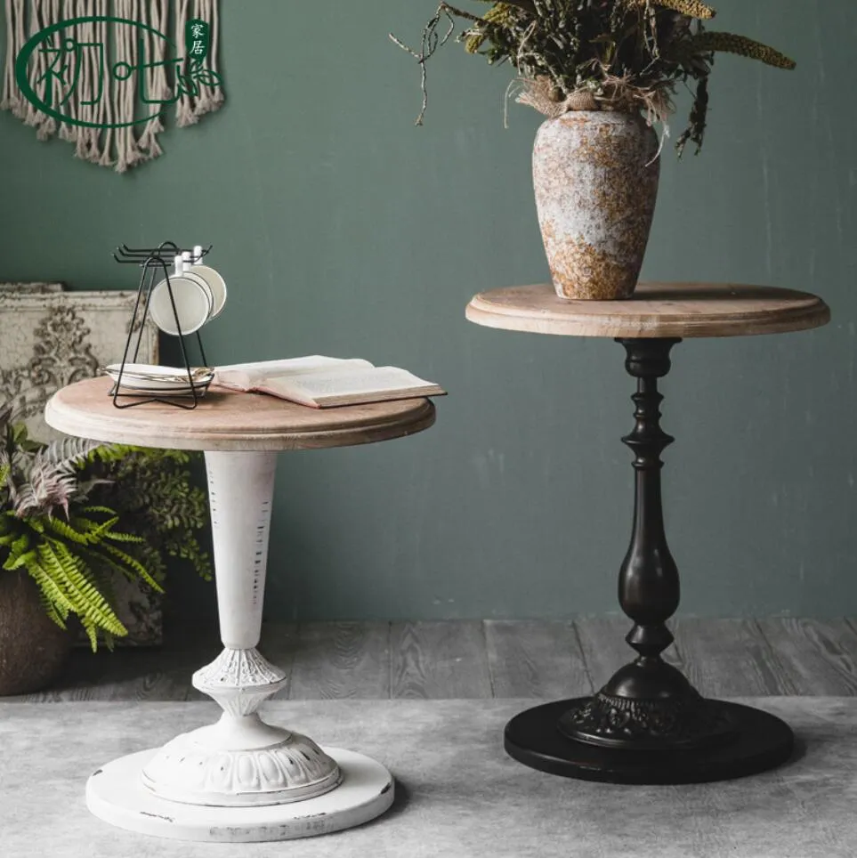 Iron coffee shop small round table living room Furniture leisure balcony some solid wood vintage home tablE tea tables