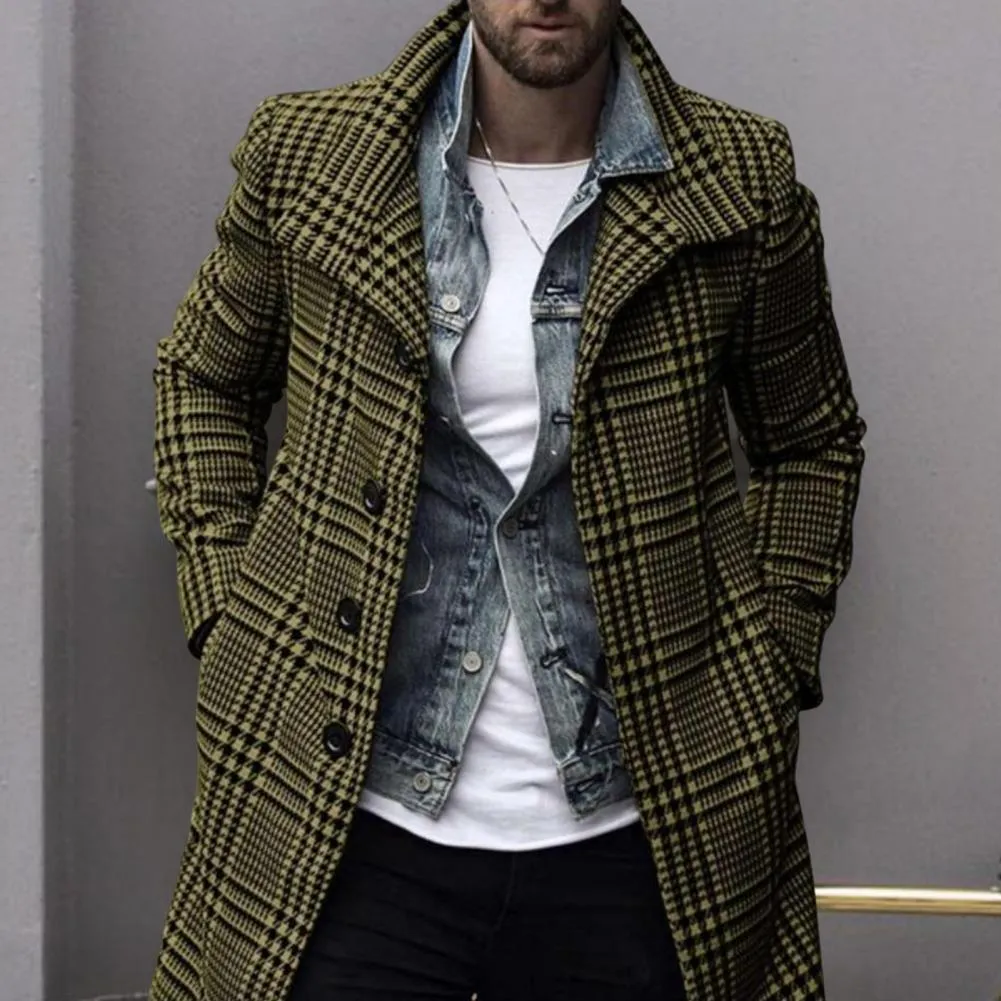 Men's Jackets Trendy Men Jacket Button Dressing Male Checkered Single Breasted Windbreaker 221130