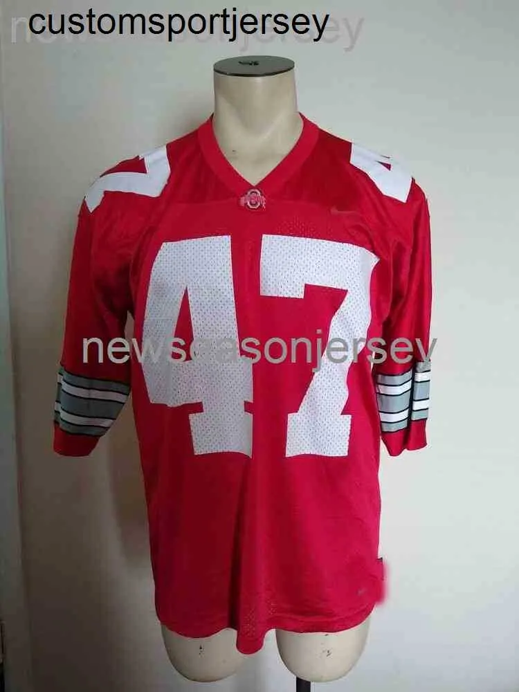 Dikişli Özel Ohio State Buckeyes #47 Hawk Jersey Ev Kırmızı Erkekler Kadın Gençlik XS-5XL