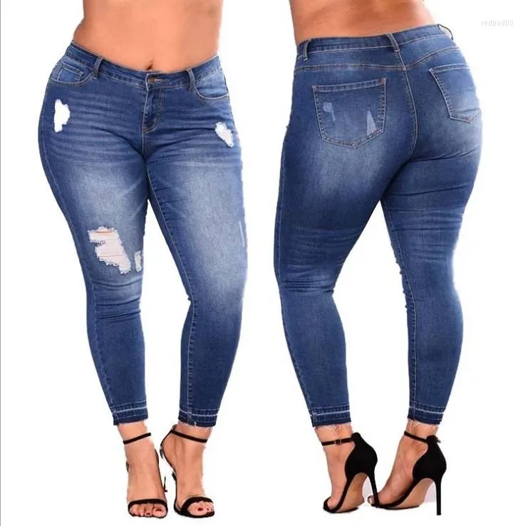 Jeans femminile femminile da donna elastico pantaloni rotti strappati in jeans strappato rivetti fidanzato per la cerniera tascabile