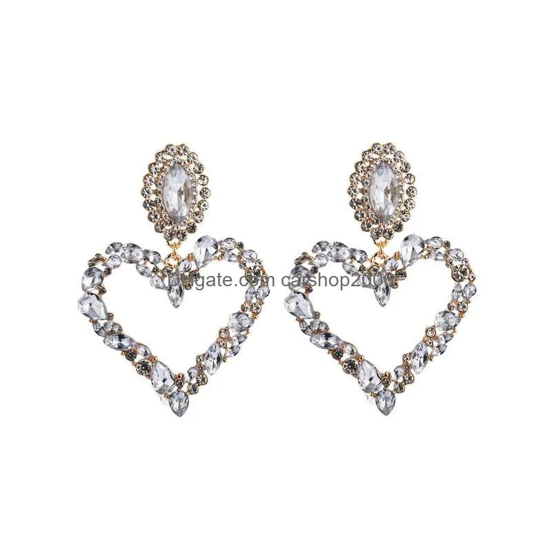 Dangle Lustre Bijoux De Mode Exagéré Peach Heart Diamond Boucles D'oreilles Colorf Rhinstone Dangle Stud Drop Delivery Dhztt