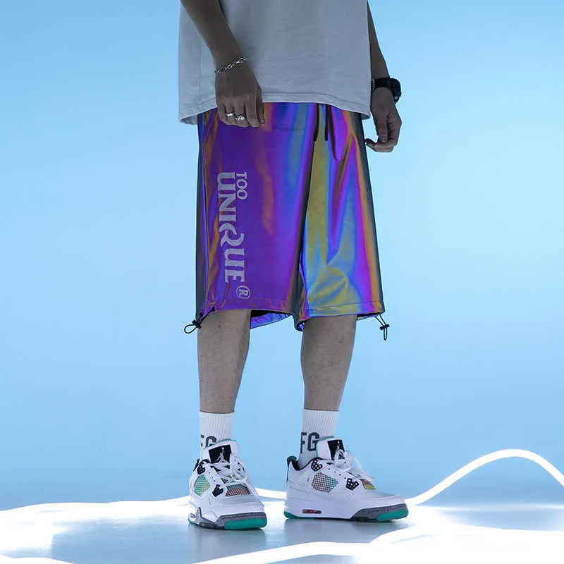 Men's Shorts Men Kolorowe laserowe refleksyjne spodenki dla nastolatków 2021 moda Hip Hop Club Ubranie Męskie High Street Harem Pant Harajuku Streetwear T221129 T221129