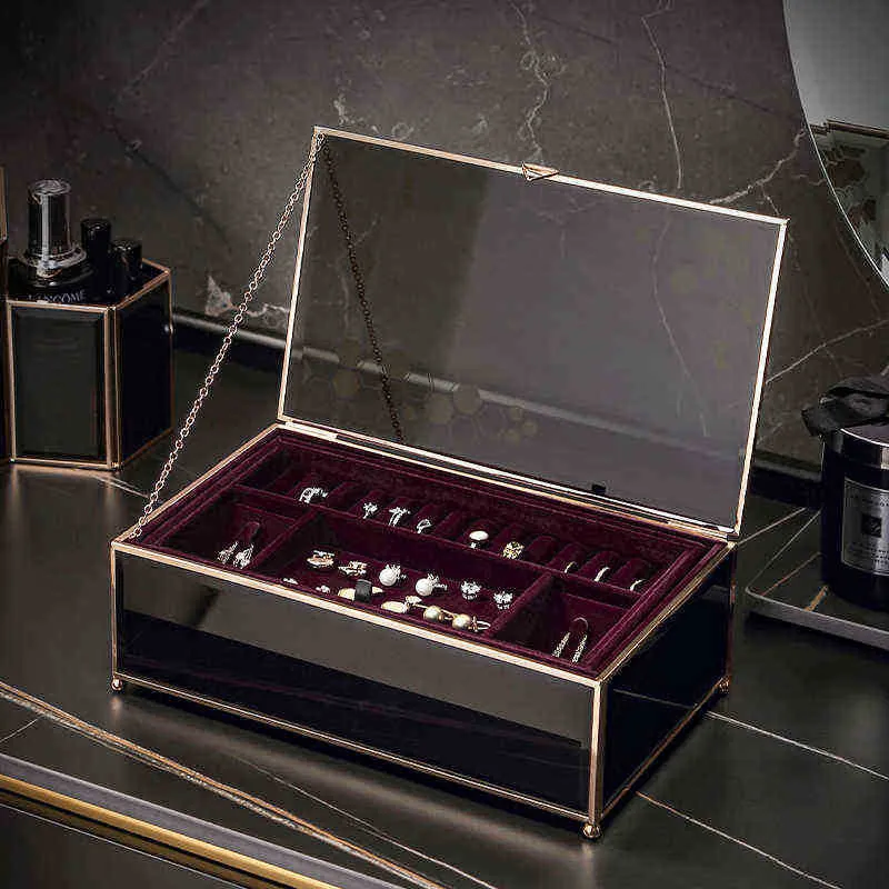 Boîtes de bijoux Caserace Luxury Gold Storage Collier en verre de bureau J220823