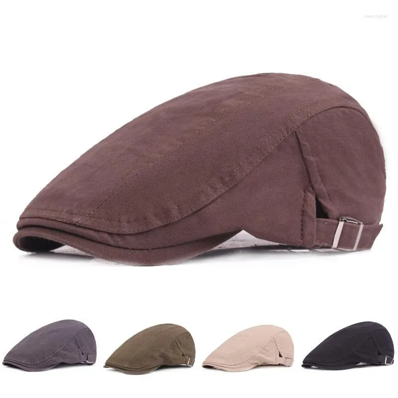 Berets Simple Spring Autumn Cotton Peaked Cap Beret Men's Retro Literary Youth Hat Solid Color Travel Outdoor Sun