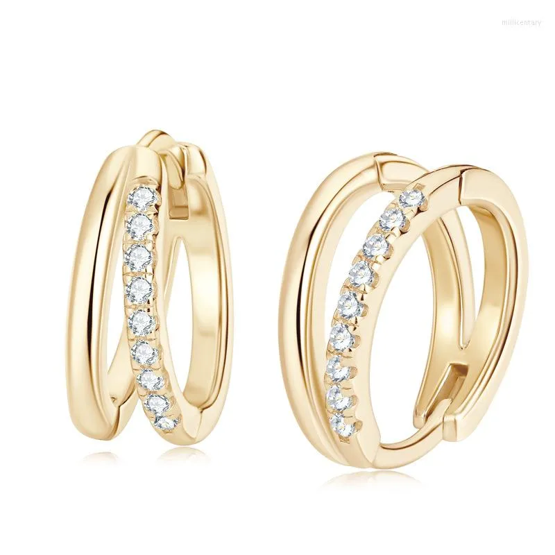 Backs Earrings Double Circle Moissanite Clip Women Real 925 Silver 1MM D Color Hoop 14k Gold Plated Pass