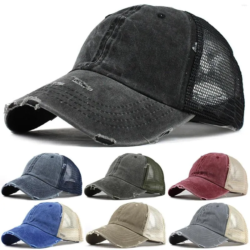 Czapki z daszkiem kobiety niechlujna czapka z daszkiem myte Vintage Distressed kapelusze przeciwsłoneczne oddychająca siatka powrót tata Outdoor Sports czapka typu snapback