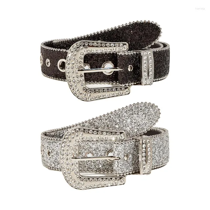 Belts MXMB Shinning Rhinestone Women PU Leather Western Y2K Girls Belt For Jeans Men