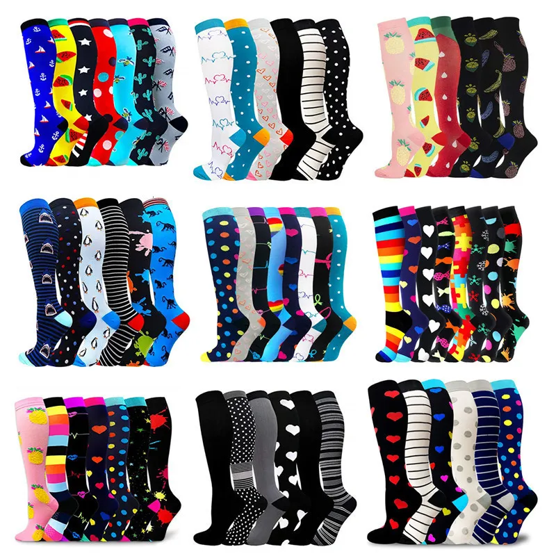 Hommes Chaussettes 67 Paires Compression Femmes Hommes Genou Haute Sports pour Courir Marathon Cyclisme Œdème Diabète Varices 221130