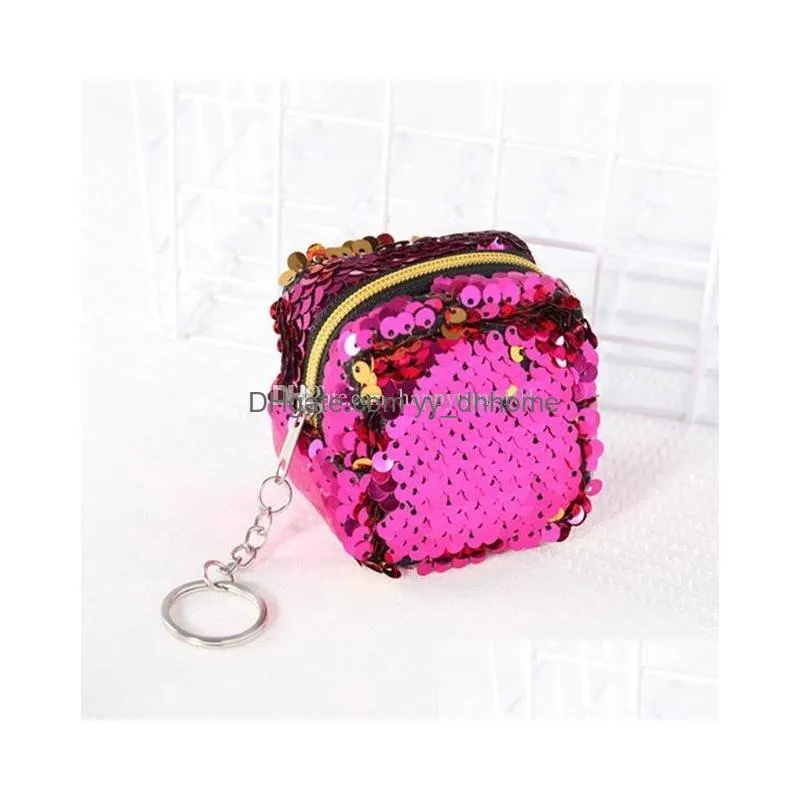 Key Rings 8 Styles Sequin Coin Purses Luxury Bling Magic Sequins Mini Wallets For Girl Party Favors Coins Keys Candy Wallet Bag Acce Dhldw