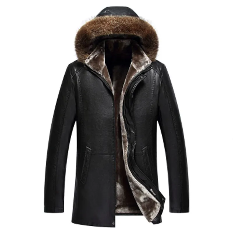 Mens Genuine Sheep Leather Winter Coat Detachable Hood, Slim Fit