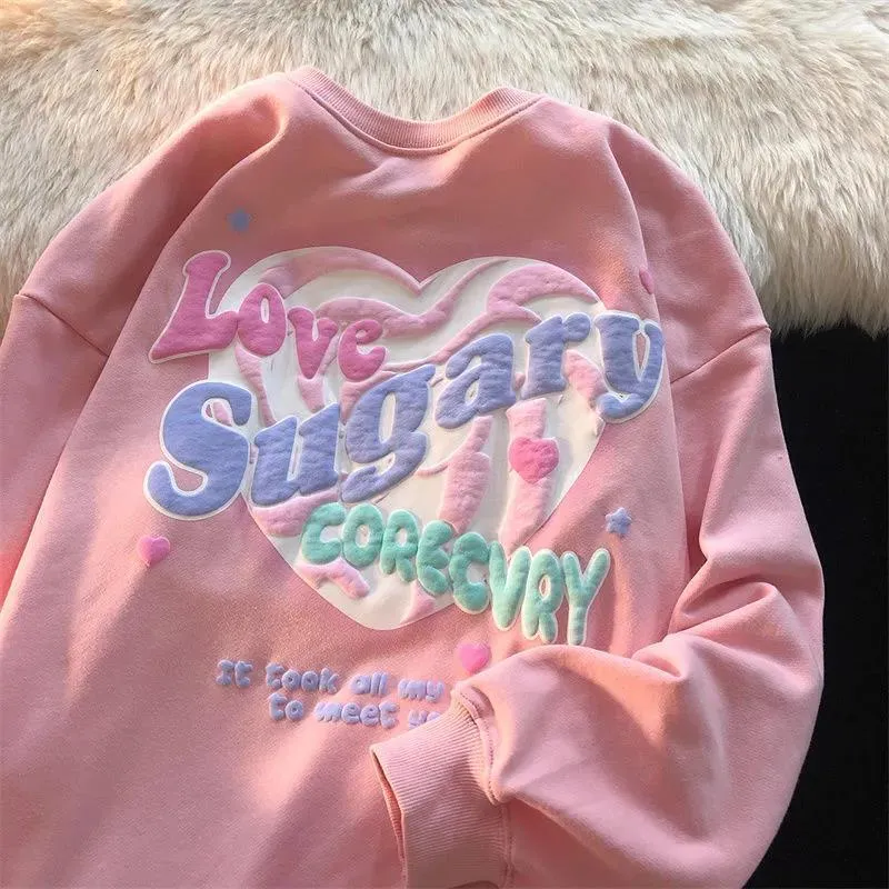 Sweats à capuche pour femmes Sweat-shirts Mode coréenne Mignon Amour sucré Sweat Femmes Automne Coton À Manches Longues Tops Harajuku Pulls Kawaii Vêtements pour Les Adolescents 221129