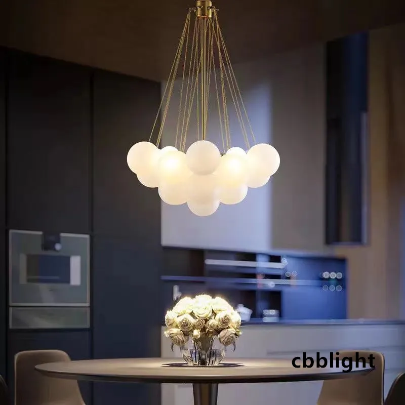 Nordic Frosted Glass Ball Chandelier for Dining Living Room Decoration Gold Black Bubble LED Pendant Lights Hanging Lamps LRS002