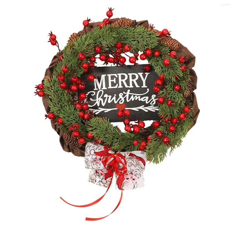 Decorative Flowers 2022 PE Red Fruit Iron Ring Christmas Wreath Wooden Brand Home Decoration Ornaments For Fireplace