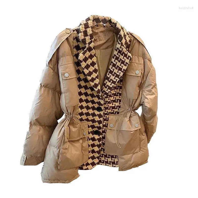 Женские траншеи Coats 2022 Зима негабаритная шерстяная пэчворка для женской куртки тепло вниз Parka Outwear Wind Rase Basic