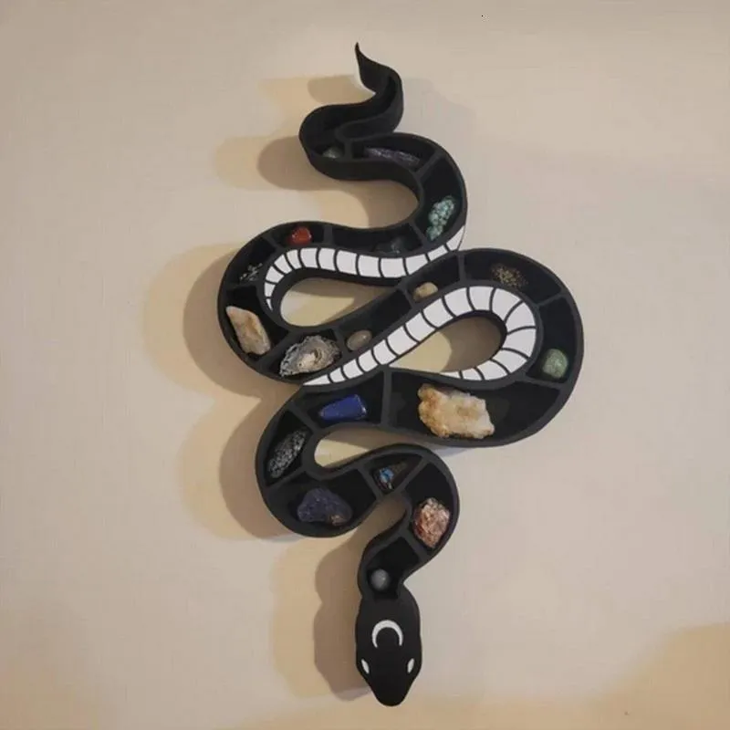 Articoli novità Decorazione da parete in legno di serpente di Halloween Decorativo da appendere in cristallo Espositore per pietre ChakraStones Rocce minerali 221129