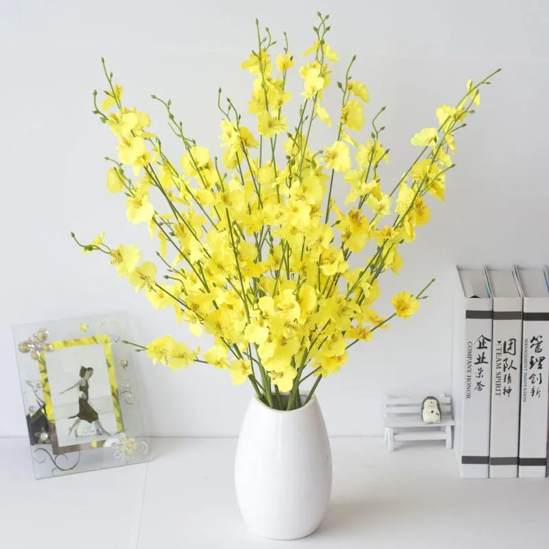 Fleurs décoratives branche de Phalaenopsis artificielle fleur en soie maison mariage en plastique danse bleu jaune Bouquet 90CM 1 pièces