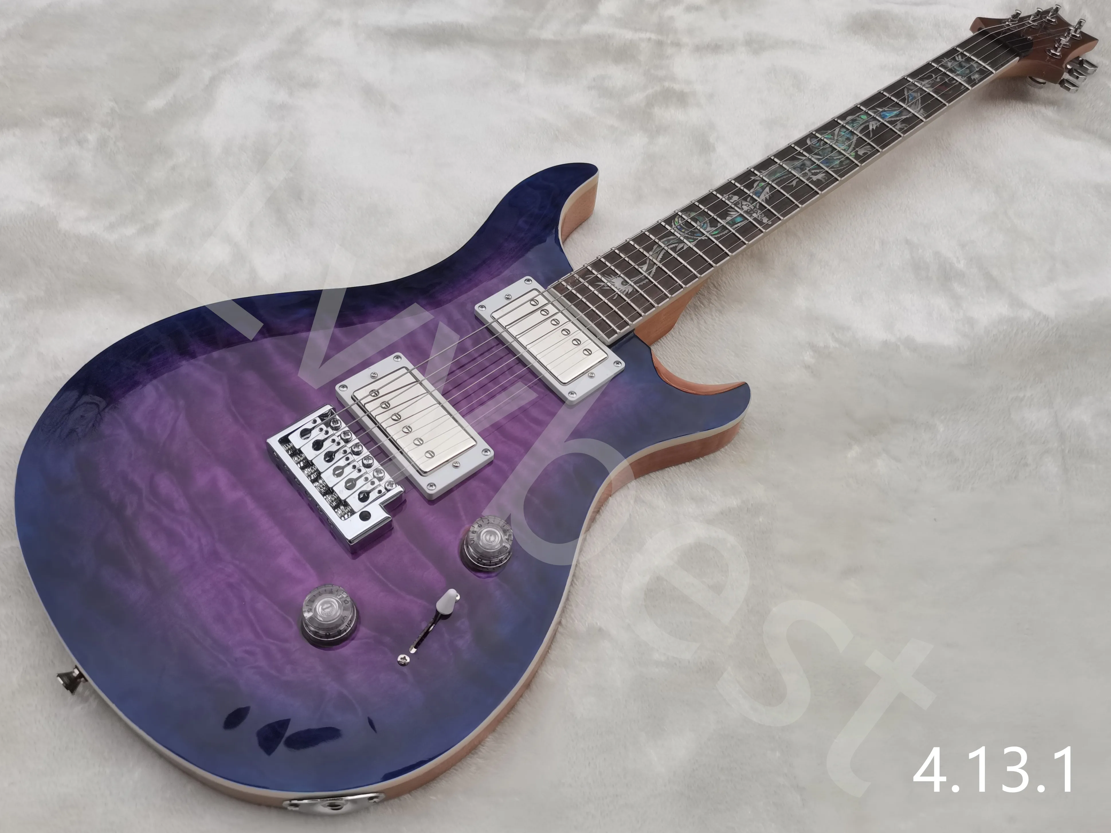 Lvybest Electric Guitar Purple Burst Color Dragon With Quilt Flame Top Chrome Parts HH Pickups