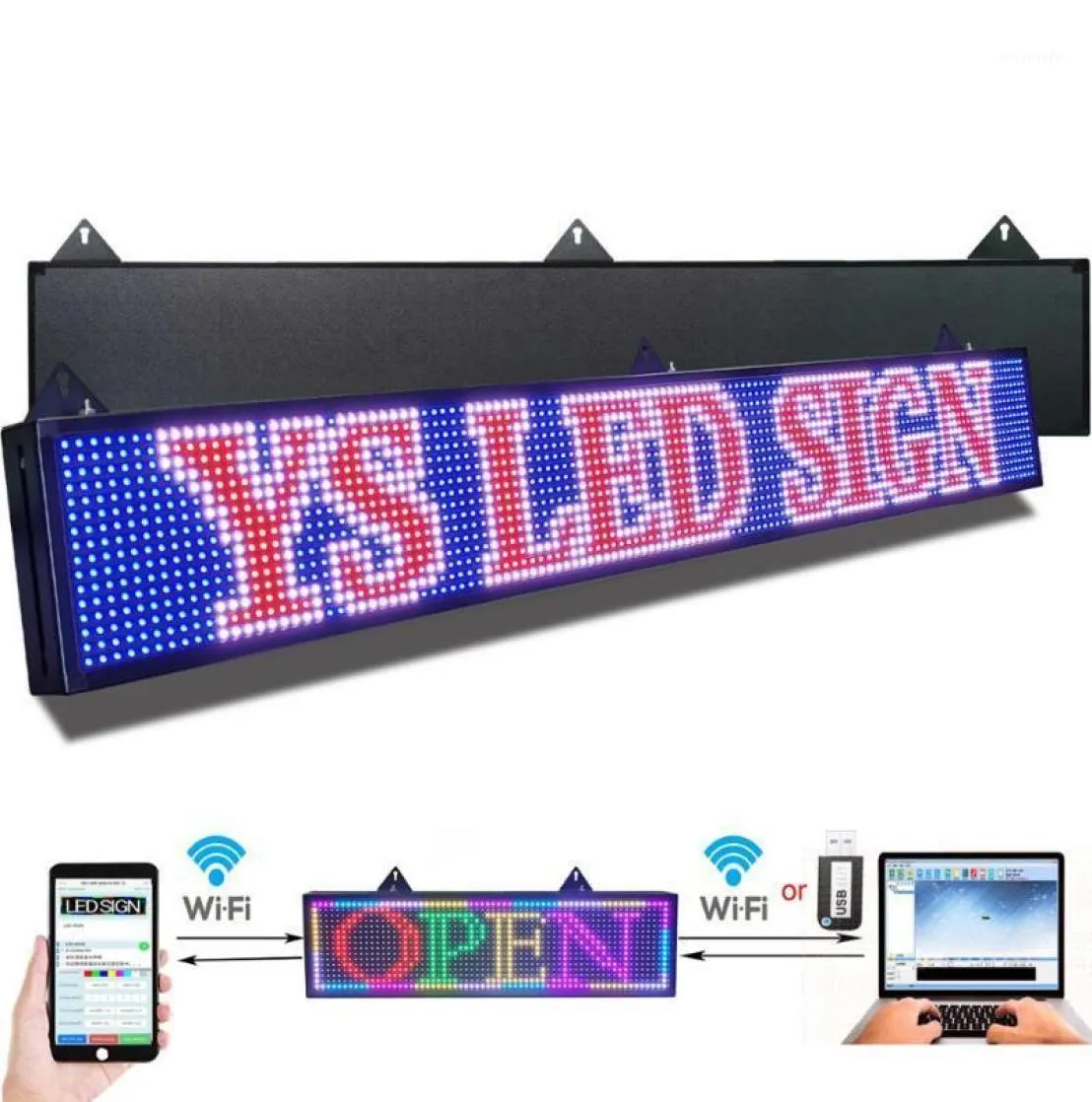 P10 mm LED SIGN 52 polegadas LED Rolling Message Board RGB Display colorida para publicidade Programável por WiFi USB12561256