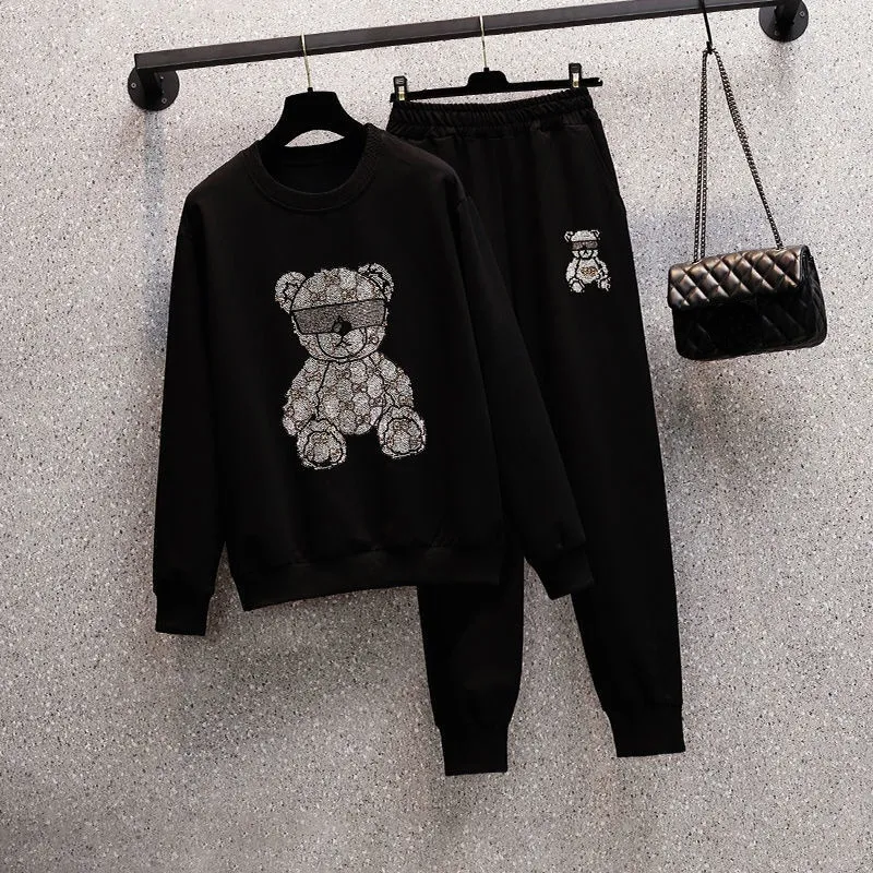 Kvinnors tvåbitar byxor Autumn Brand Velvet Suit Women Plus Szie Large Womenfat Sister Meat Covere Bear tröja Sweatpants 221130