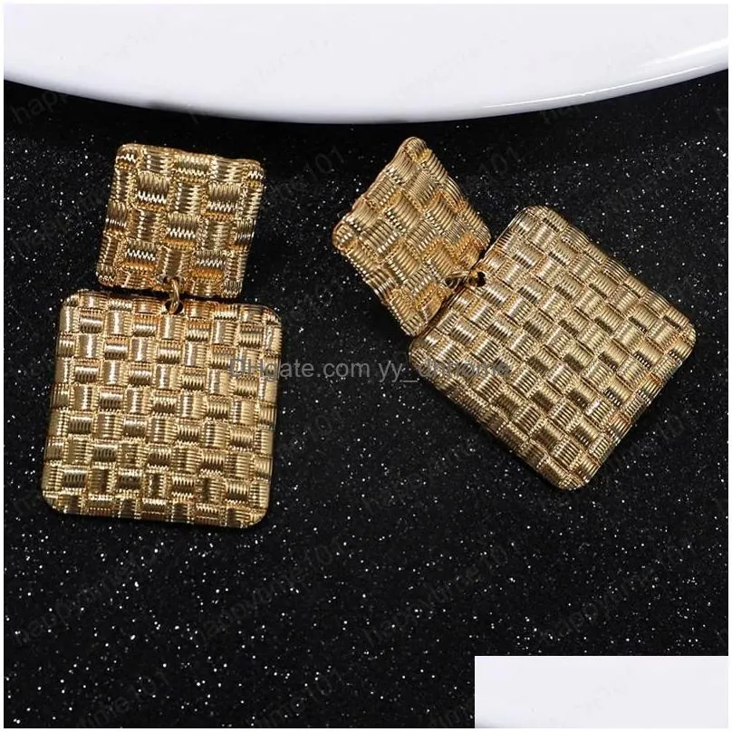 Leghielier geometrico vintage geometrico a doppio metallo quadrata taccella per donne alla moda semplice oro maxi orecchini dichiarazioni gioiello dh7hf