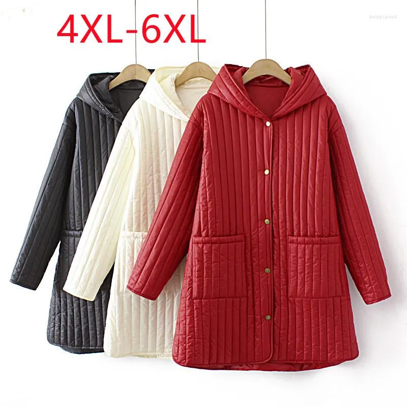 Women's Trench Coats 2022 Ladies Winter Plus Size Tops For Women Large Long Sleeve Hooded Covered Button Red Coat 4XL 5XL 6XL