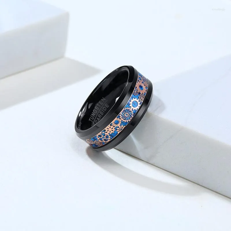 Wedding ringen mannen wolfraam banden verlovingsring met mechanische versnellingswiel licht blauwe koolstofvezel inleg comfort vriendje papa