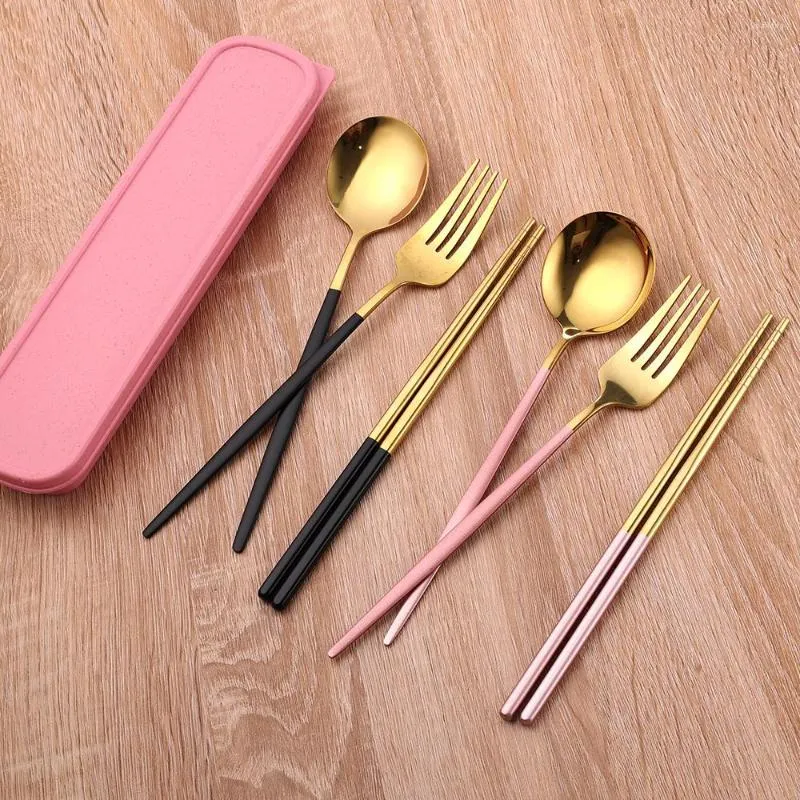 Servis uppsättningar 3st rostfritt stål Portugal Fork Spoon Chopsticks Set gåvor Student Tabellök Köksmaterial