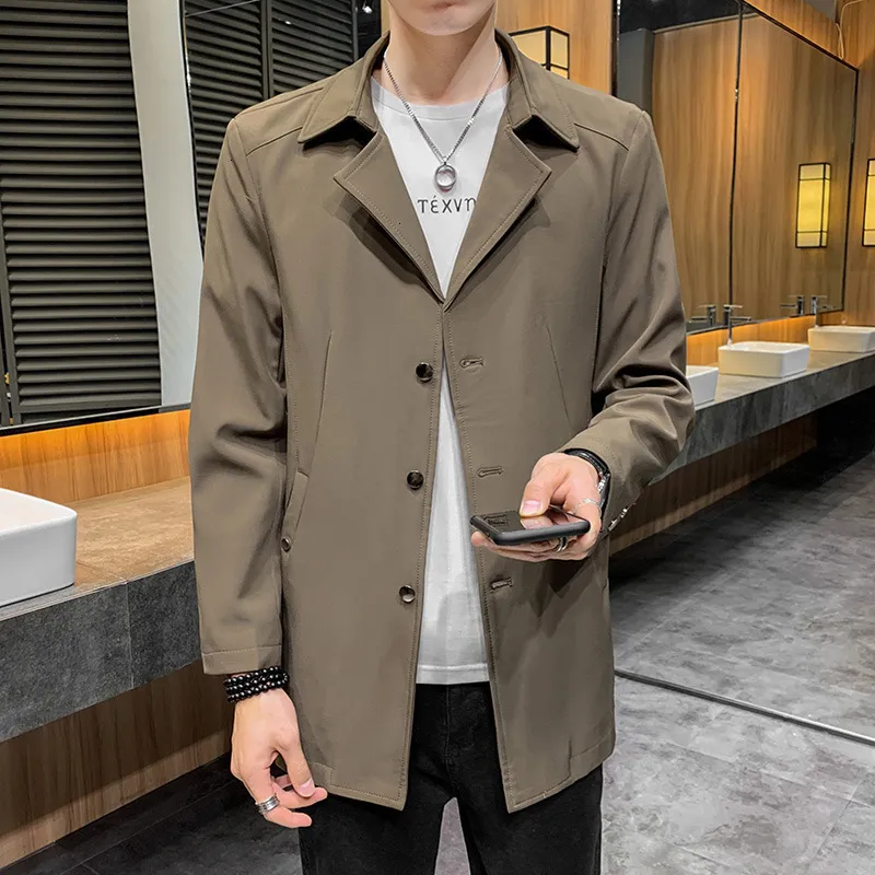 Men's Jackets Oversize 5XL 6XL 7XL Men Korea Coat Spring Khaki Black Smart Casual XLong Solid Single Breastedn Men Trench Jacket 221130