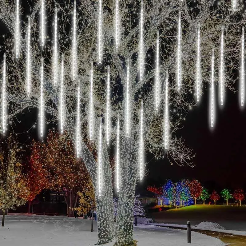 Cuerdas 8 tubos 30/50 cm lluvia de meteoros lluvia LED cadena luz al aire libre impermeable iluminación navideña boda jardín árbol decoración