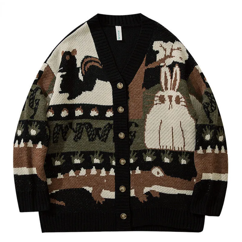 Suéteres para hombre, cárdigan Vintage de gran tamaño, Jersey de punto de dibujos animados Harajuku japonés, ropa informal estilo Hip Hop, Tops de punto sueltos 221130