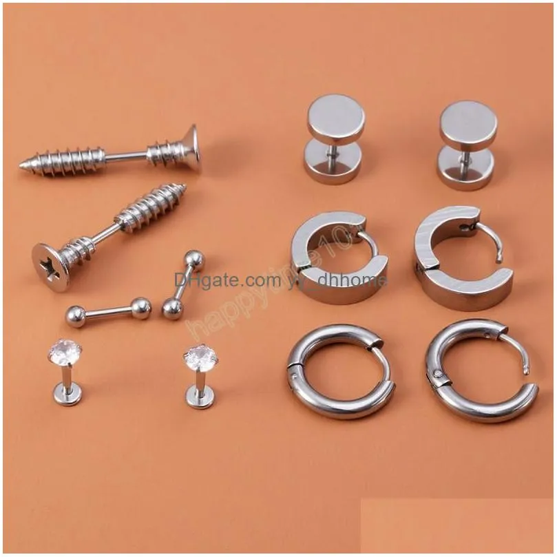 Ohrstecker 6 Paar Ohrstecker Hoop Edelstahl Silber Farbe Labret Ohrpiercing Knorpel Schraube Tragus Helix Punk Männer Frauen Schmuck Dr Dhw8C