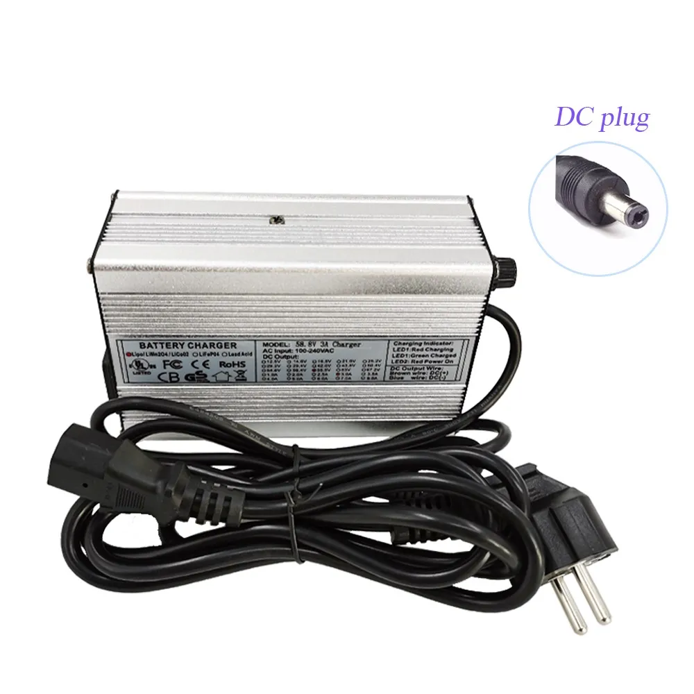 58.8V 2A 3A 4A Li-ion batterijlader voor 52V elektrische fietsbatterij met DC/RCA/XLR-plug