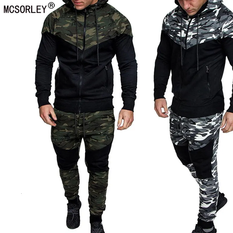 Mens Tracksuits Fashion Tracksuit Causal Camouflage Print Set Camo Jacket Pants 2PC Sportwear Hoodies Sweatshirt Suit Outfits 221130