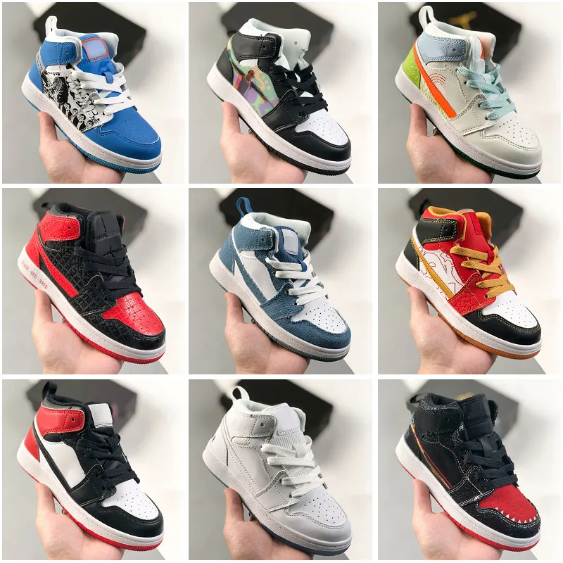 Enfants jumpmen 1s Mid Basketball Chaussures Nourrissons Toddler Kids 1 Kid Chaussures de sport Designer Childrens Basketballs Chaussure Nourrissons Child Pine Game Baskets royales Baskets