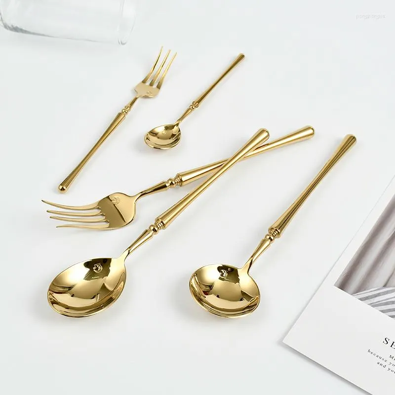 Servis uppsättningar kreativa bestick bordsartiklar rostfritt stål knivgaffel sked set guld plattvaror kök enhet bordsservice