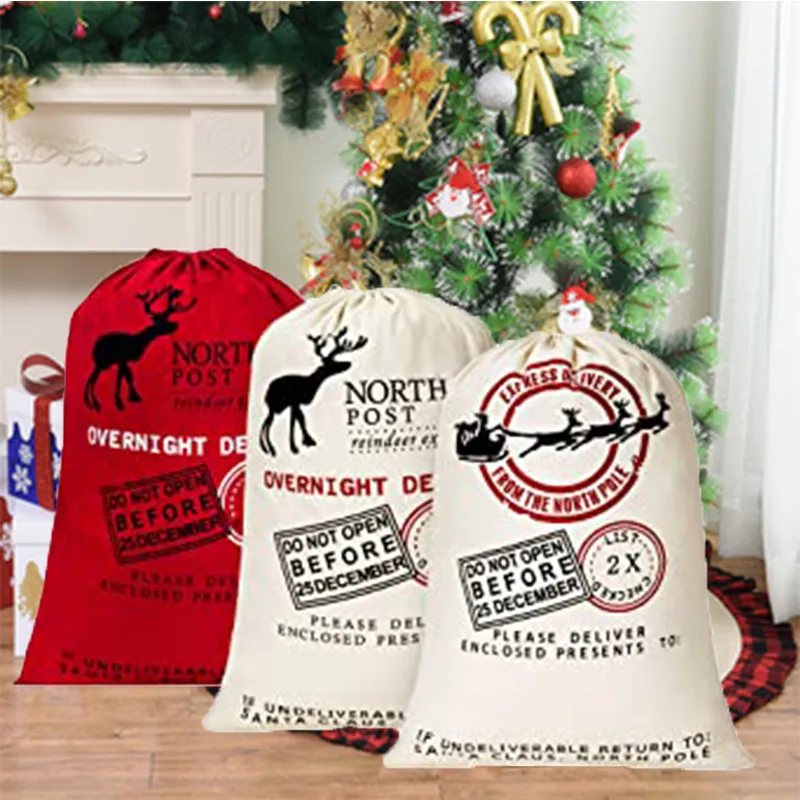 Christmas Decorations 1pc Santa Sacks Gift Drawstring Canvas Bag Large Claus Home Decoration 221130