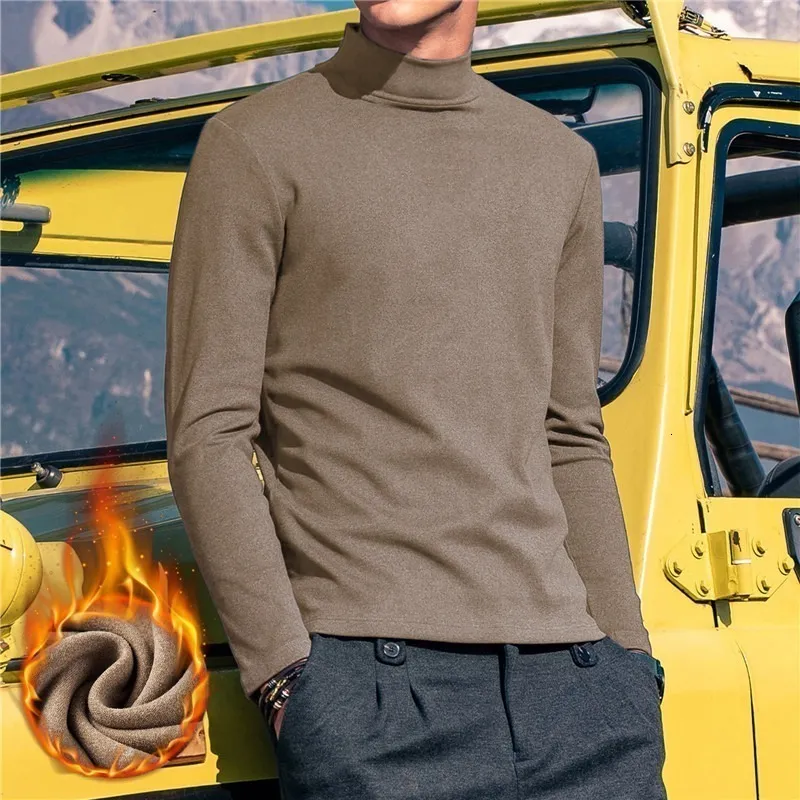 Herrtröjor Vinter Tshirt Thermal Underwear Thermo Warm Half High Collar Pullover Shirt Topps Plus Velvet 221130