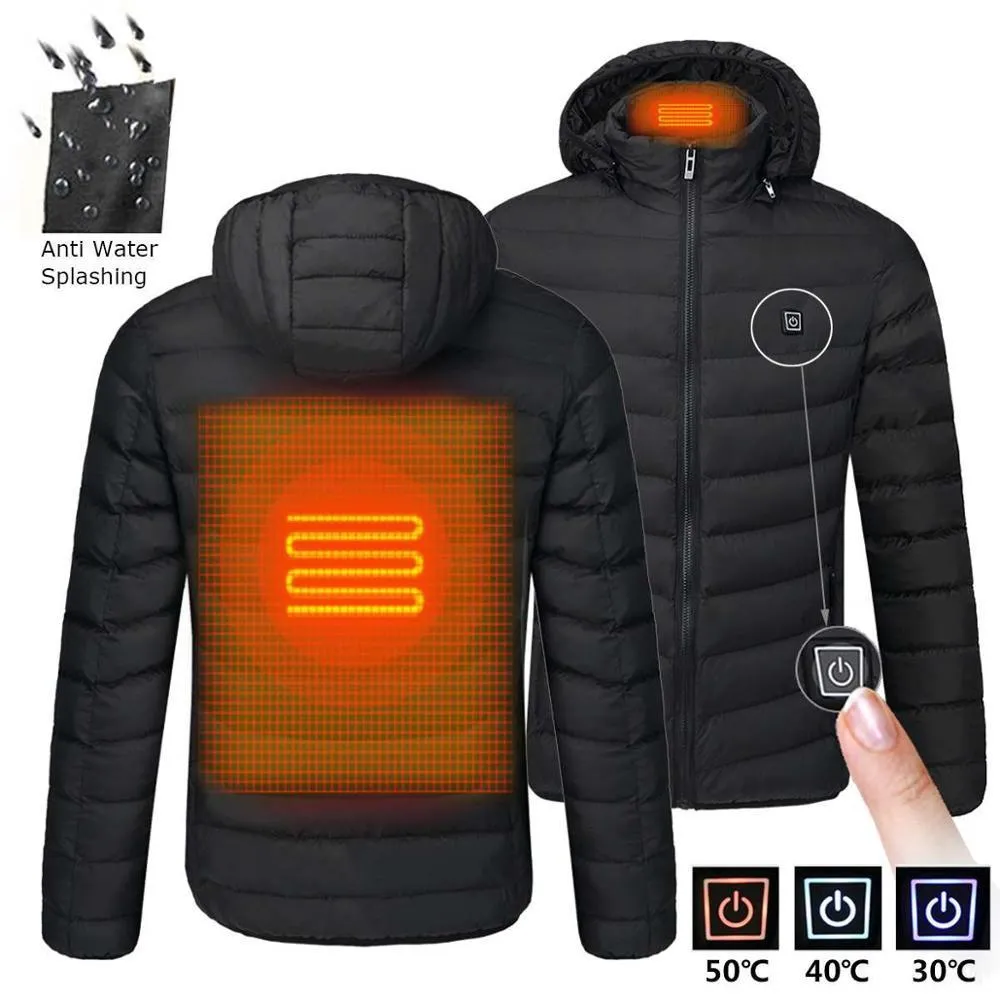 Erkekler Down Parkas NWE Erkekler Kış Sıcak USB Isıtma Ceketleri Akıllı Termostat Saf Renk Kapşonlu Isıtmalı Giysiler Su Geçirmez 221130