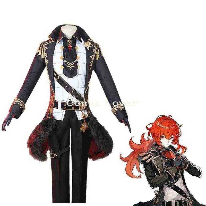 Genshin Impact Diluc Ragnvindr Cosplay Kostüm Weihnachten Anime Spiel Outfits Männliche Frauen Halloween Uniformen Kleidung Jacke Hosen J220712 J220713