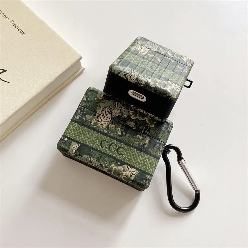 Ontwerpers Fashion Green Tiger draadloze oortelefoonafdekking voor AirPods 1 2 3 Casual Bluetooth -hoofdtelefoonkisten met letters