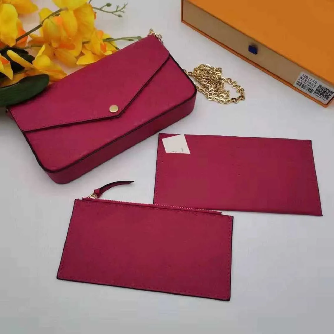 حقائب المصمم الفاخرة الكلاسيكية 3 P/C Pochette Felicie Handbag Leather Leather Counter Bag Card Messenger Cr