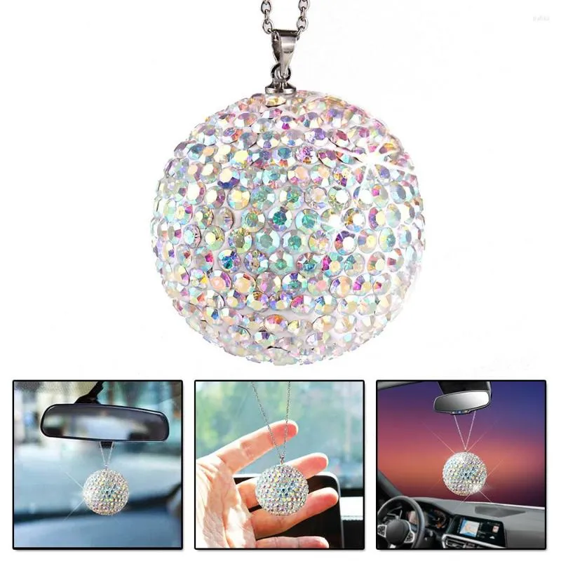 Interiördekorationer Färgglada bil Bling Pendant Decoration Crystal Ball Charms Baksyn Spegel Hängande prydnad