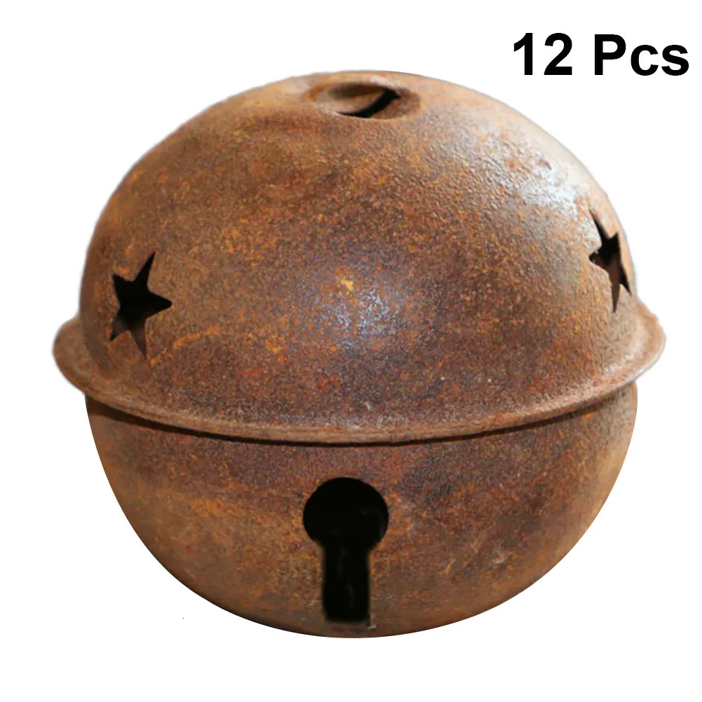 Christmas Decorations 12pcs 40mm Rusty Metal Star Cutout Jingle Bells For Holiday Craft Natal Navidad Noel 2023 Year 221130