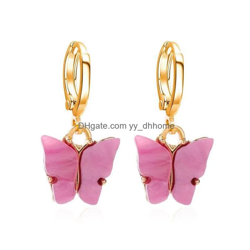 Dangle Chandelier Butterfly Pandent Earrings Acrylic Solid Color Fashion Jewelry Women Charm Drop Eardrop Colar Cute Animal Dangle Dhkmu