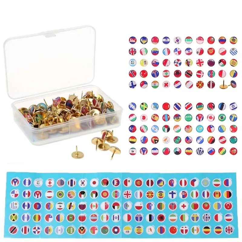 Nails 194pcsbox mapa atinge a bandeira nacional cola thumbtack push pin push woiting markers 221130